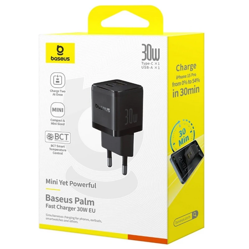 МЗП Baseus Palm Fast Charger 30W (1USB-A/1C) (P1011160A) – Cluster Black. Фото 6 з 6