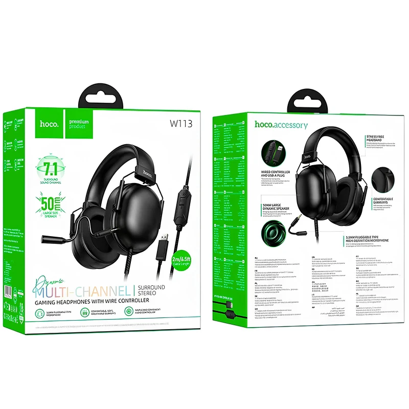 Накладні навушники Hoco W113 Dynamic (USB7.1+3.5mm/2m) – Black. Фото 6 з 6