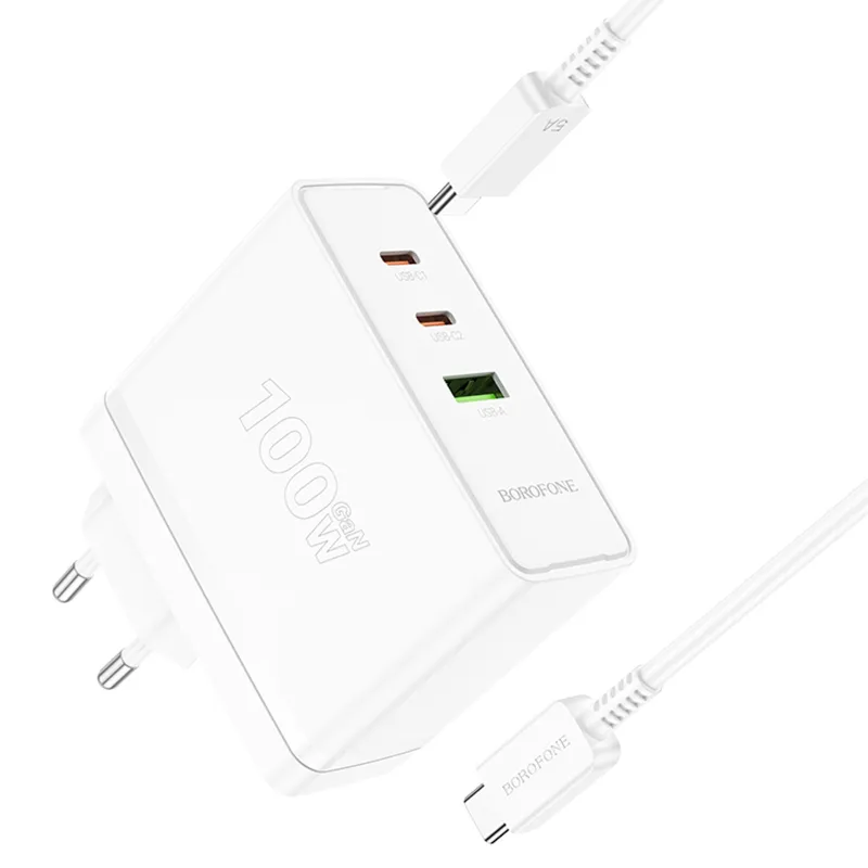МЗП Borofone BN11 Imperial PD100W+QC3.0 (1USB-A/2C) + кабель Type-C to Type-C – White. Фото 3 з 6