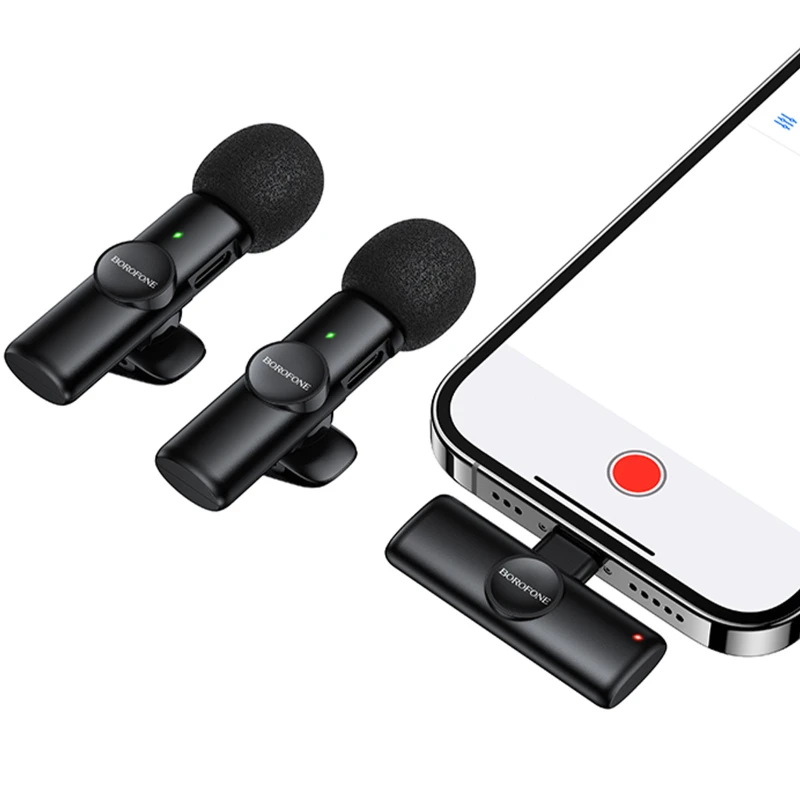 Петличний бездротовий мікрофон Borofone BFK16A Winner dual-mic Type-C – Black. Фото 12 з 13