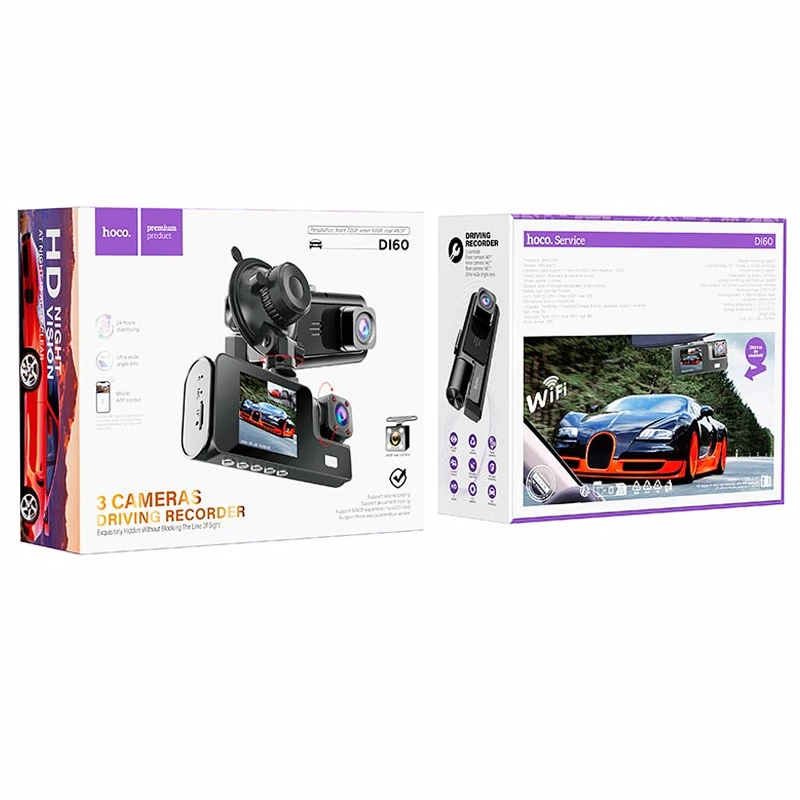 Відеореєстратор Hoco DI60 2-inch display with rear camera (1280+720P) – Black. Фото 6 з 7