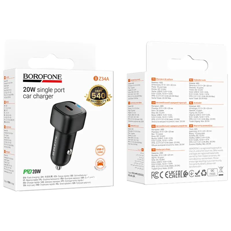 АЗП Borofone BZ34A Cloud PD20W (1USB-C) – Black. Фото 2 з 5