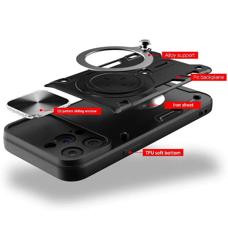 Ударостійкий чохол Bracket Ringstand із захисною шторкою для камери на Apple iPhone 15 Pro Max (6.7") – Black. Фото 2 з 5