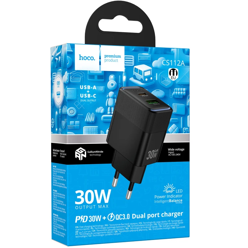 МЗП Hoco CS112A Lounge PD30W+QC3.0 (1USB-A/1C) – Black. Фото 2 з 5