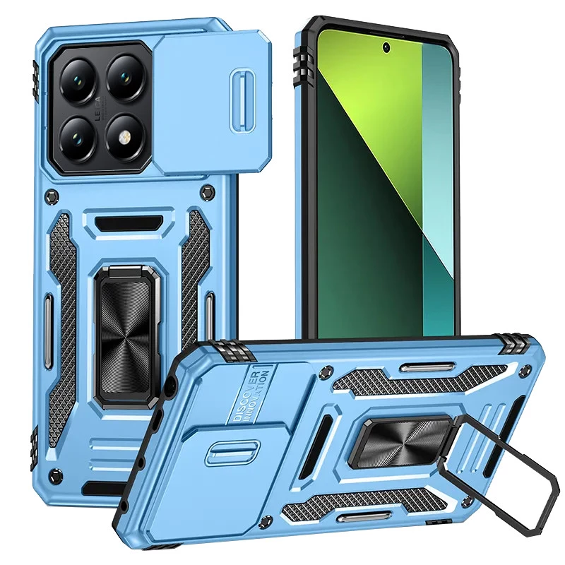 Ударостійкий чохол Square Ring зi шторкою на камеру на Xiaomi 14T – Блакитний / Light Blue. Фото 1 з 2