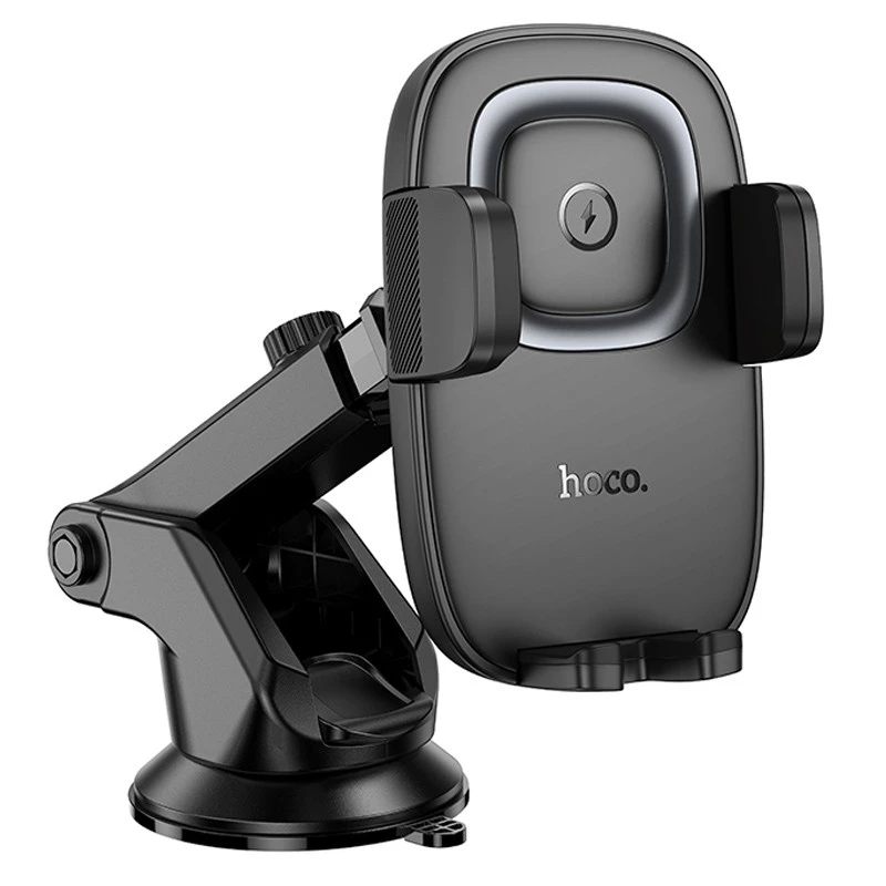 Автотримач з БЗП Hoco HW32 Crown push-type (center console) – Black / Metal gray. Фото 6 з 8