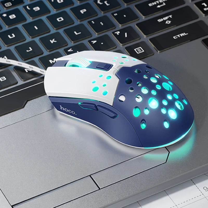 Мышь проводная Hoco GM51 Sky Luminous – White / Blue. Фото 3 из 4
