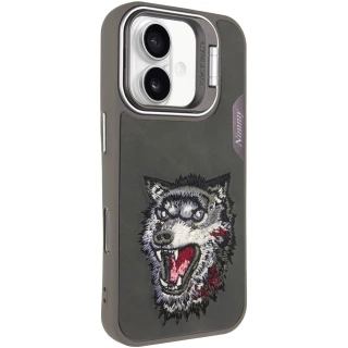 TPU+PC чехол с животными для Apple iPhone 16 — Grey Wolf