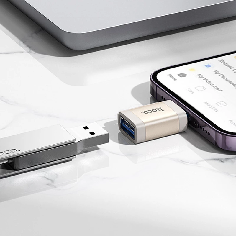 Перехідник Hoco UA31A OTG Lightning male to USB female – Gray. Фото 4 з 5