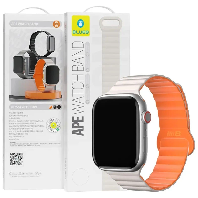 Ремінець BlueO Magnetic Silicone для Apple Watch 42(ser.1-3)/44/45/46/49mm – White / Orange. Фото 2 з 6