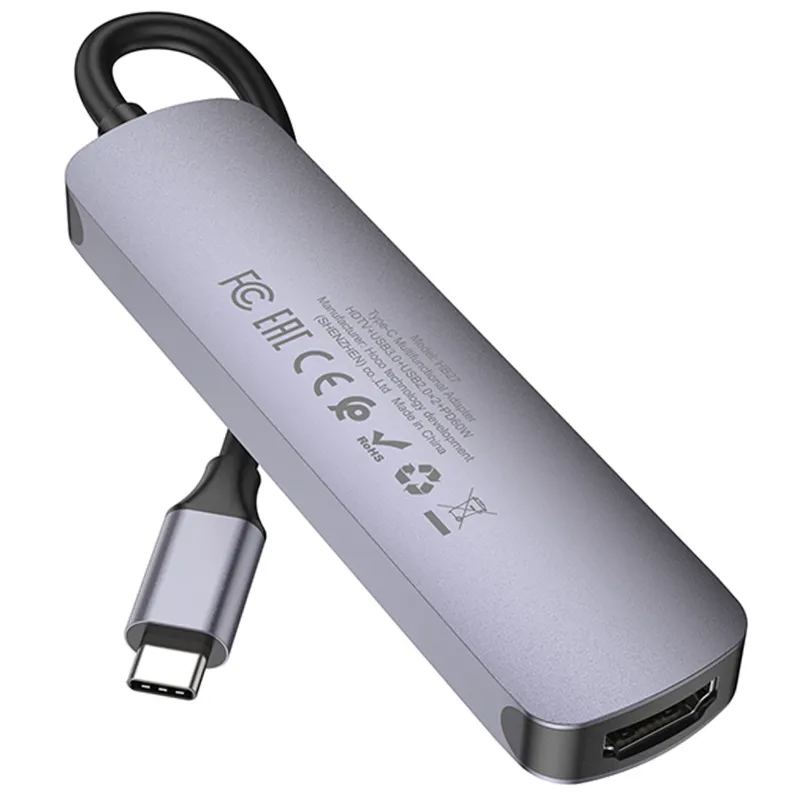 Перехідник HUB Hoco HB27 10-Port (Type-C to HDTV+USB3.0+PD+2xUSB2.0) – Metal gray. Фото 3 з 6