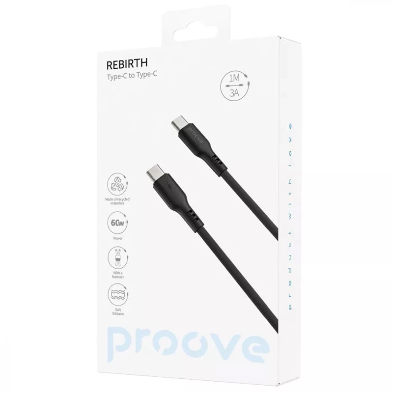 Дата кабель Proove Rebirth Type-C to Type-C 60W (1m) – Black. Фото 3 з 3