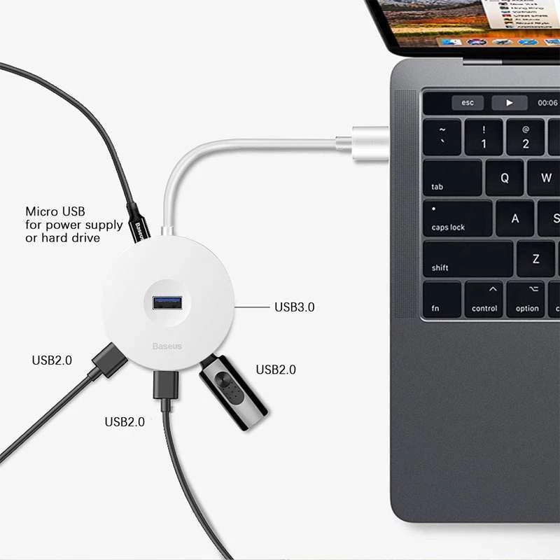 Перехідник HUB Baseus Round Box Type-C to USB 3.0 + 3USB 2.0 – Білий. Фото 4 з 5