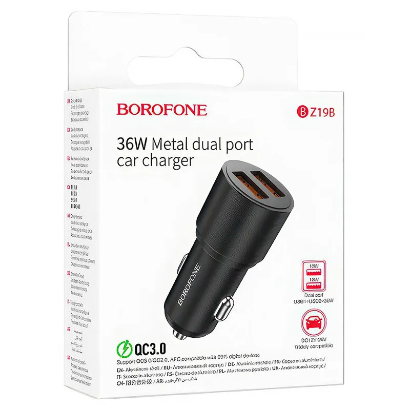 АЗП Borofone BZ19B Wisdom PD30W+QC3.0 total 48W (1USB-A/1C) – Black. Фото 3 з 3