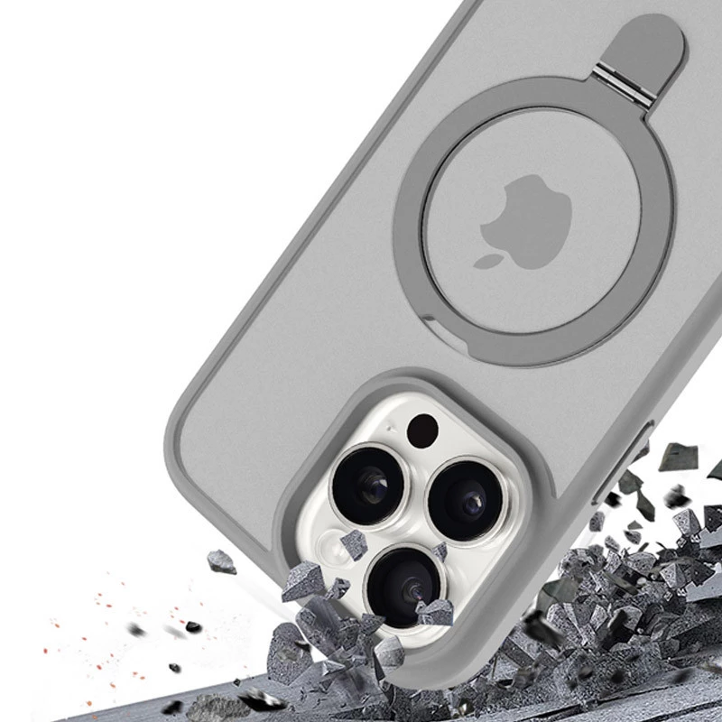 Кольоровий TPU+PC з металевими кнопками, кільцем та MagSafe на Apple iPhone 16 Pro – Grey. Фото 4 з 14