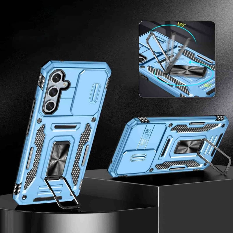 Ударостійкий чохол Square Ring зi шторкою на камеру на Samsung Galaxy A36 5G – Блакитний / Light Blue. Фото 6 з 17