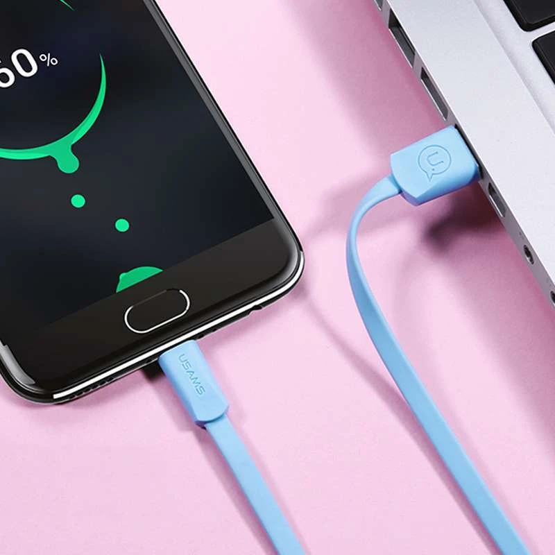 Дата кабель USAMS US-SJ201 USB to MicroUSB 2A (1.2m) – Блакитний. Фото 4 з 4