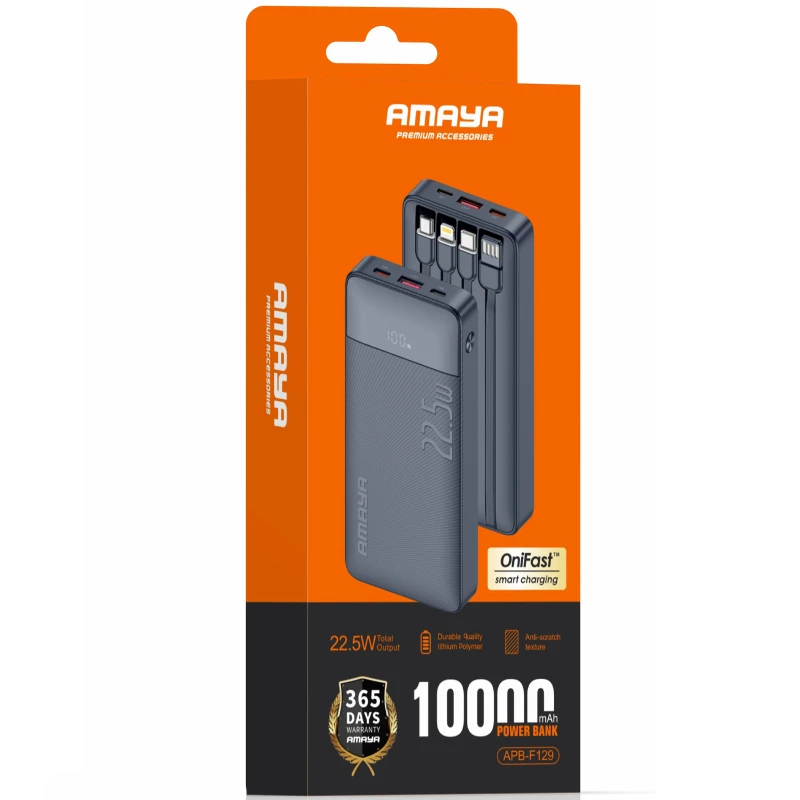 Портативное ЗУ Power Bank Amaya F129 22.5W with cable 10000 mAh – Black. Фото 2 из 2