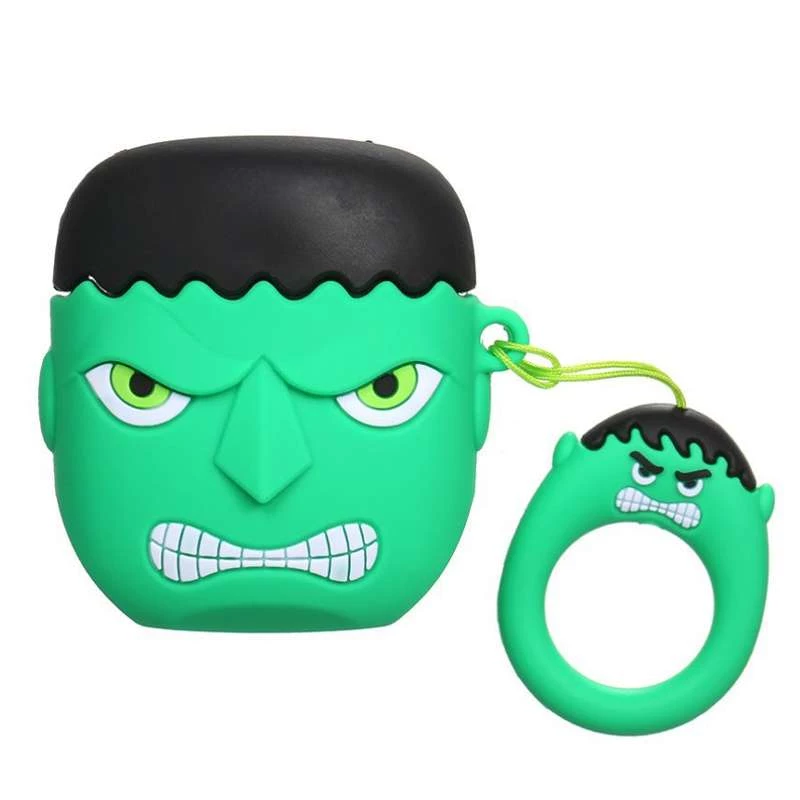 Силіконовий футляр Marvel & DC series для навушників AirPods 1/2 + кільце – Халк / Зелений. Фото 6 з 6