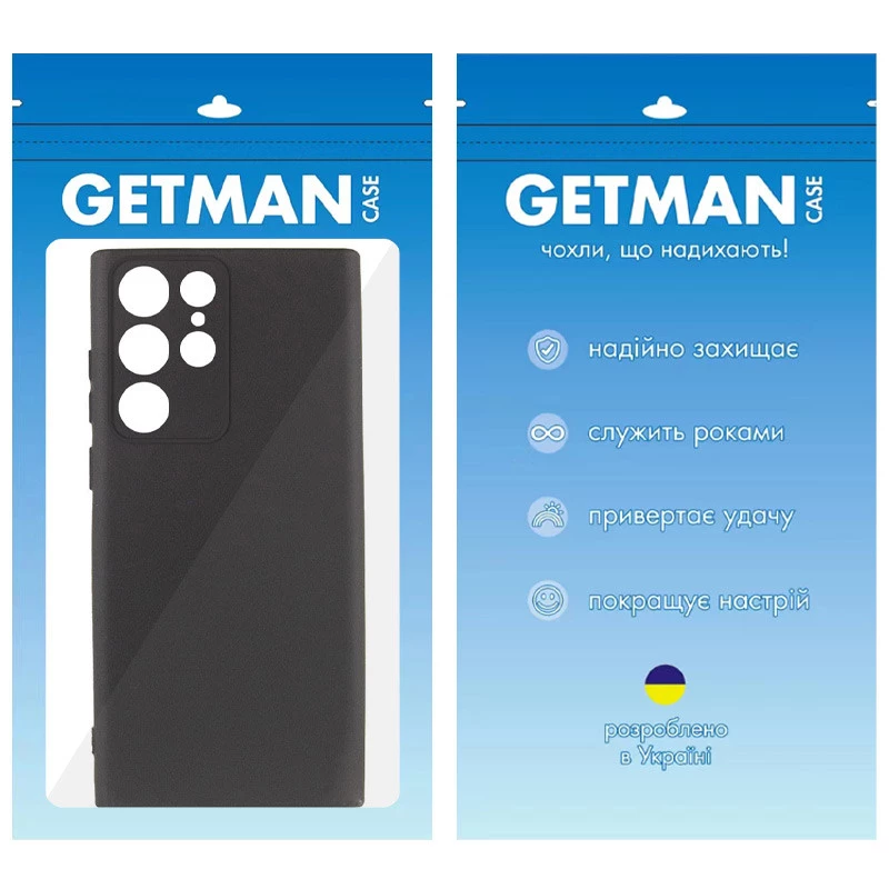 Цветной силиконовый чехол GETMAN с закрытой камерой на Samsung Galaxy S23 Ultra – Черный / Black. Фото 6 из 6