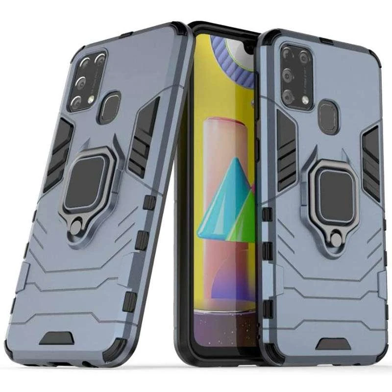 Противоударный чехол Transformer с кольцом для Samsung Galaxy M30s / M21 – Серый / Metal slate. Фото 2 из 6