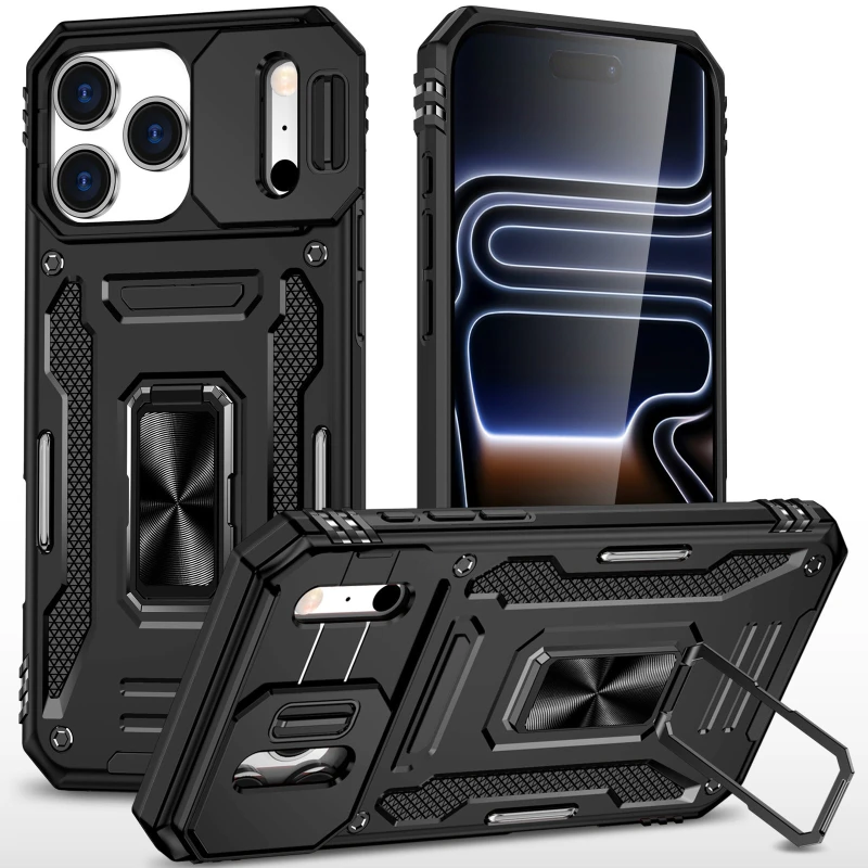 Ударостійкий чохол Square Ring зi шторкою на камеру на Apple iPhone 17 Pro (6.3") – Чорний / Black. Фото 2 з 4