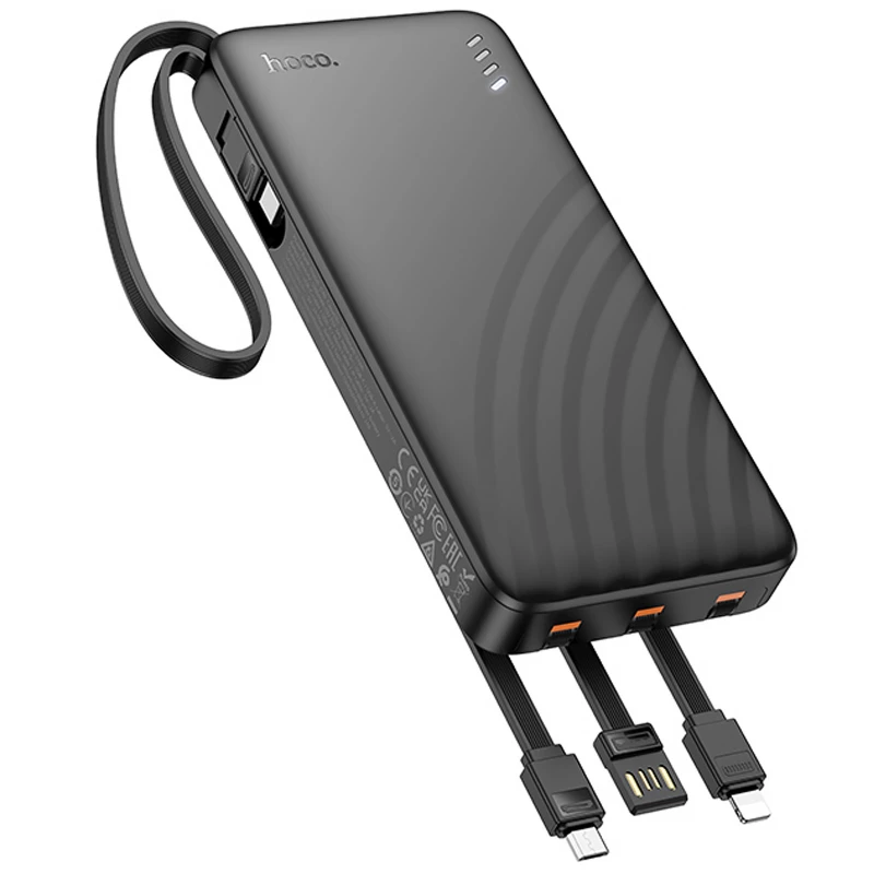 Портативний ЗП Power Bank Hoco J146 with 4 cables 10000 mAh – Black. Фото 2 з 4