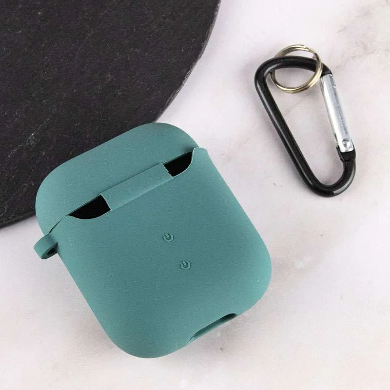 Силіконовий футляр з мікрофіброю для навушників Airpods 1/2 – Зелений / Pine green. Фото 4 з 5