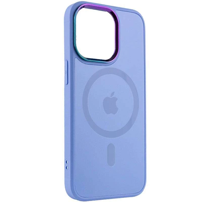 Силиконовый сапфирный чехол с MagSafe та скляною поверхнею на Apple iPhone 14 Pro (6.1") – Lilac Blue. Фото 3 з 7