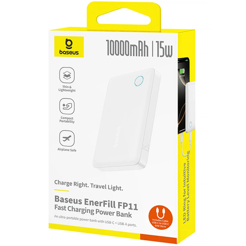 Портативное ЗУ Power Bank Baseus EnerFill FP11 15W 10000 mAh (P1008210C213) – White. Фото 4 из 4