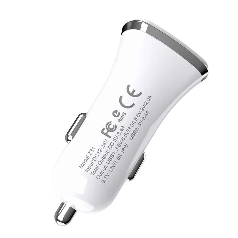 АЗУ Hoco Z31 QC3.0 (2USB/3.4A) + microUSB – Белый. Фото 4 из 7