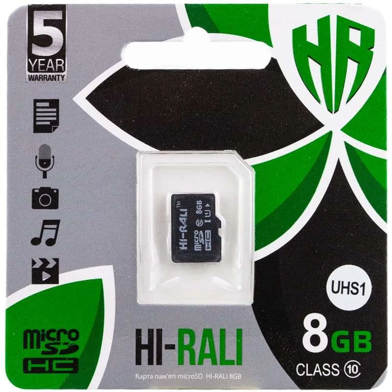 

Карта памяти Hi-Rali microSDHC (UHS-1) 8 GB class 10 (без адаптера) (Черный), Чорний