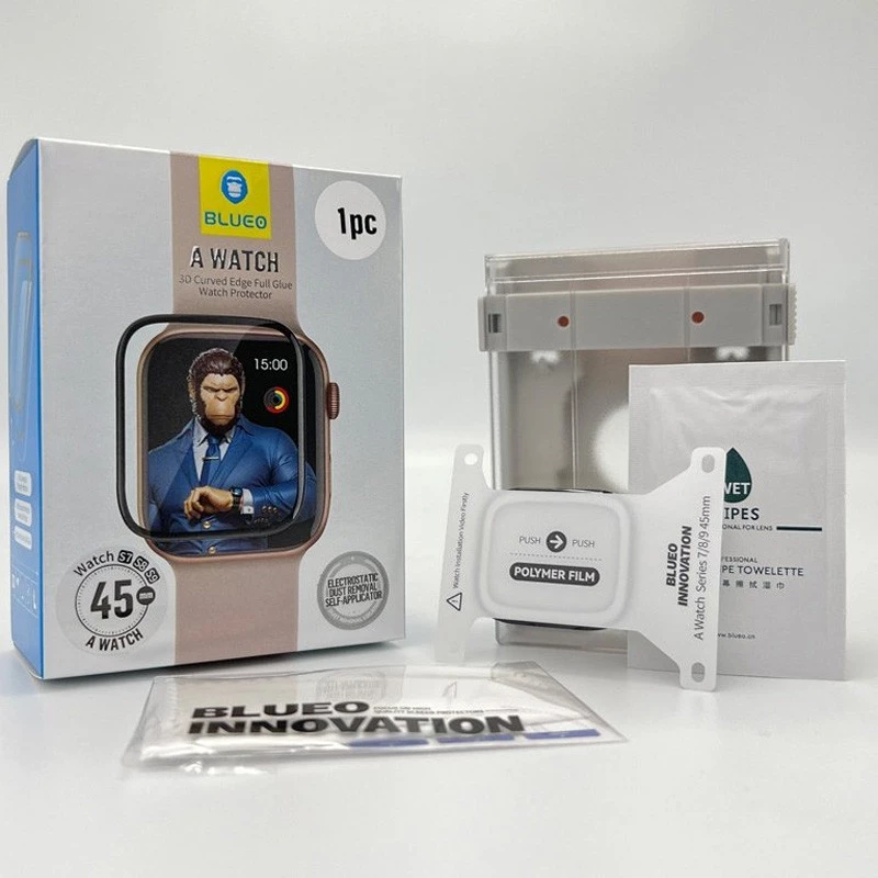 Полімерна 3D плівка Blueo High-Molecule для Аксесуари для Apple Watch 7/8/9 41mm (+ аппликатор) – Чорний. Фото 2 з 5