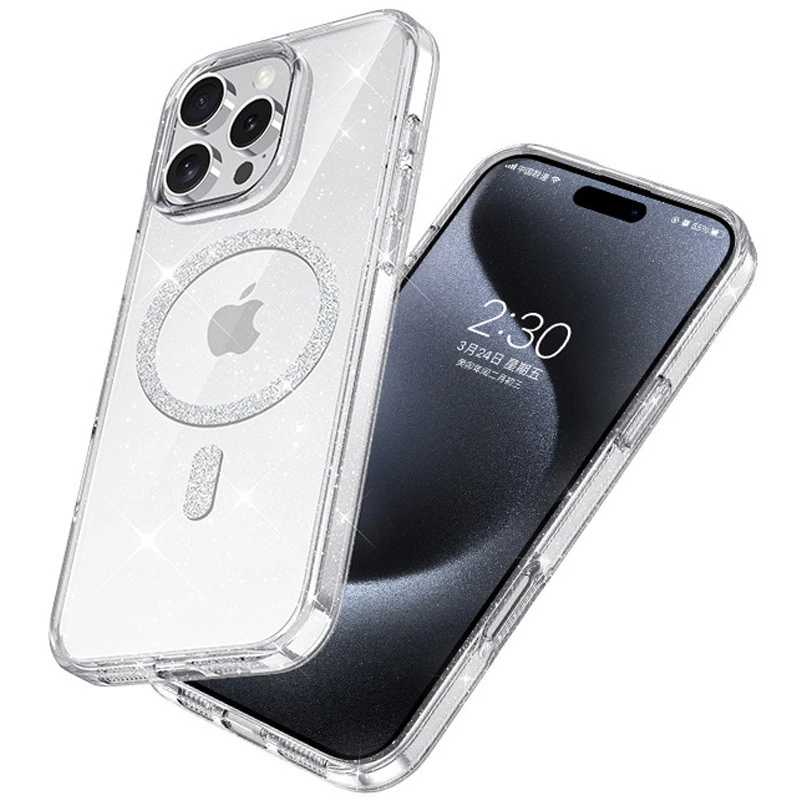 Чехол с блестками и MagFit для Apple iPhone 16 Pro Max – Clear. Фото 7 из 8