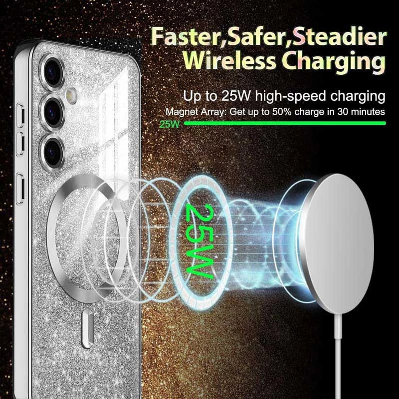 Чохол з блискітками, захисними лінзами на камеру та MagSafe на Samsung Galaxy S25+ фото 3 з 3