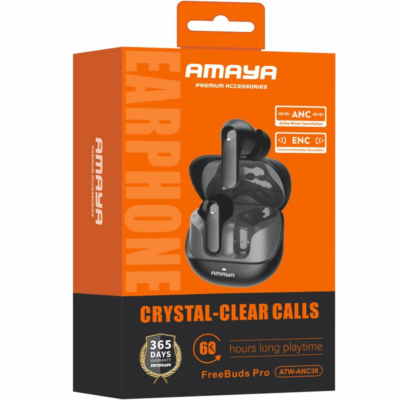 Бездротові TWS навушники Amaya ANC38 ANC+ENC – Black. Фото 2 з 2