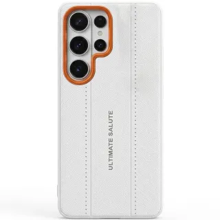 TPU+PC Vegan Leather Case with Metal Camera Frame для Samsung Galaxy S26 Ultra — White