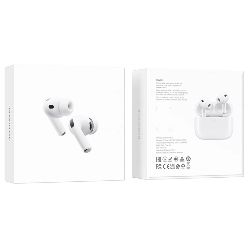 Бездротові TWS навушники Borofone BW98 – White. Фото 2 з 3