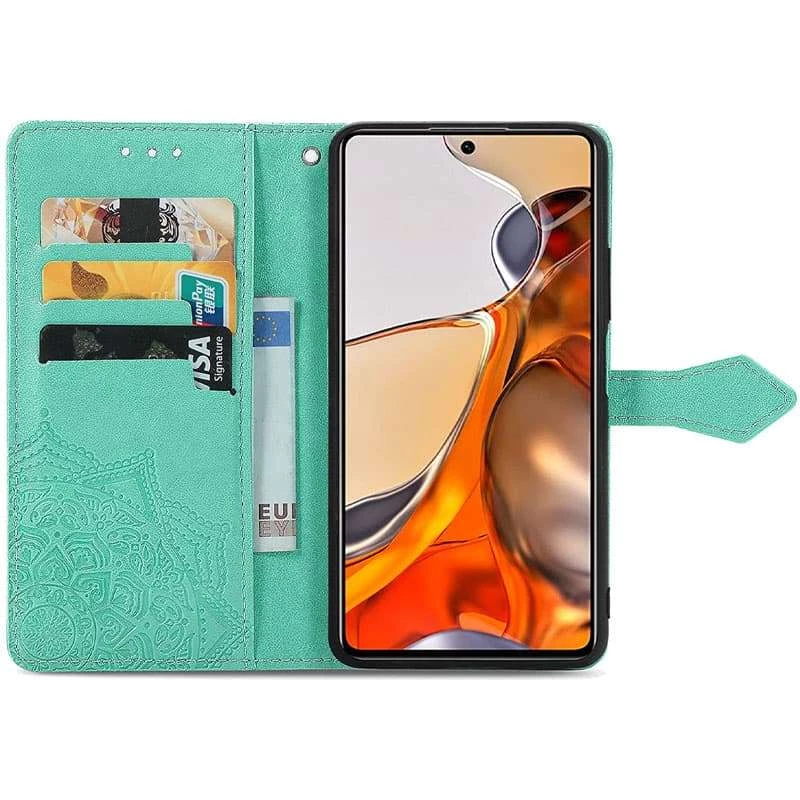 Шкіряний чохол-книжка Art Case з візитницею для Xiaomi 11T / 11T Pro – Бірюзовий. Фото 3 з 5