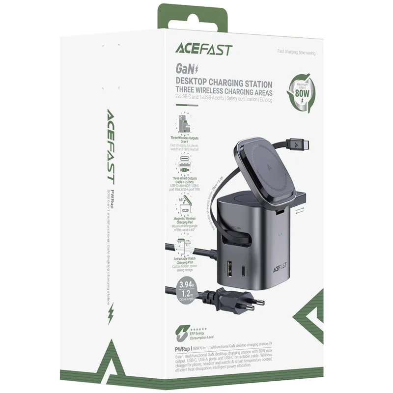 БЗУ Acefast Z9 6in1 35W GaN + СЗУ 45W – Metal grey. Фото 2 из 7
