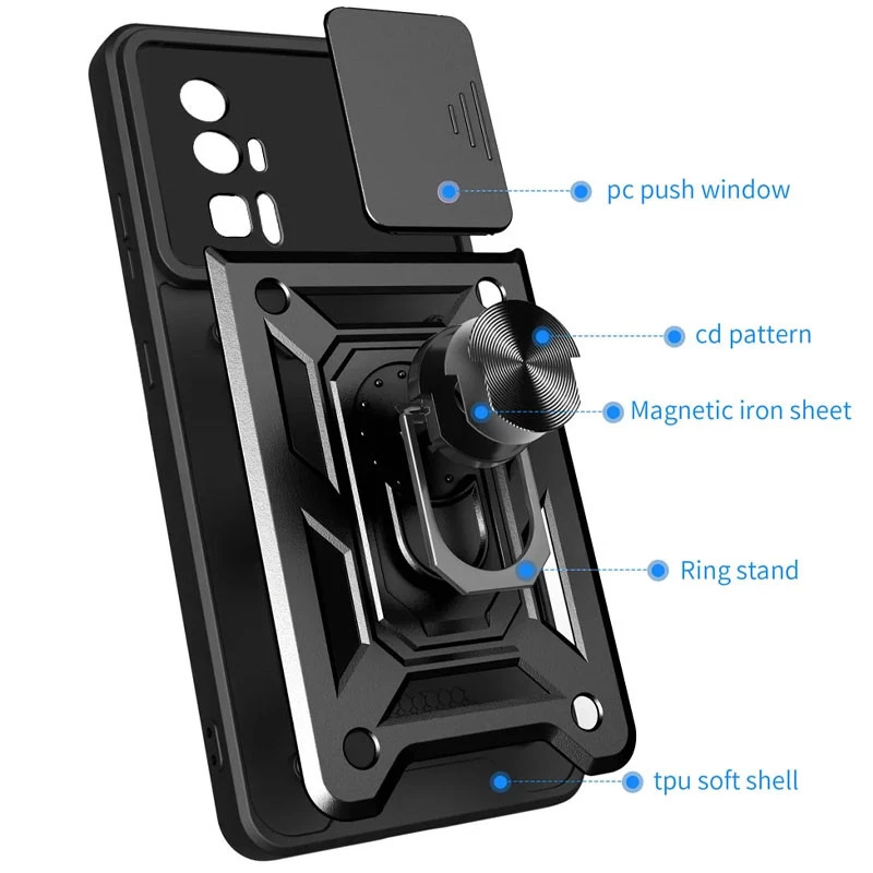 Протиударний чохол Serge Ring з захистом камери на Xiaomi Poco F5 Pro – Чорний. Фото 5 з 5