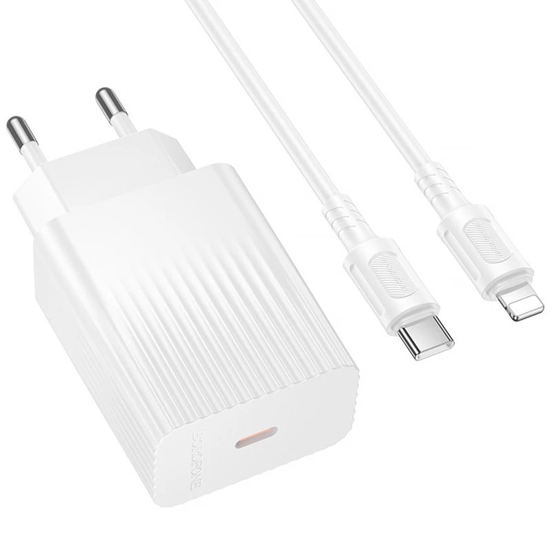 СЗУ Borofone BAS73A Source PD20W (1USB-C) + кабель Type-C to Lightning – White. Фото 2 из 5