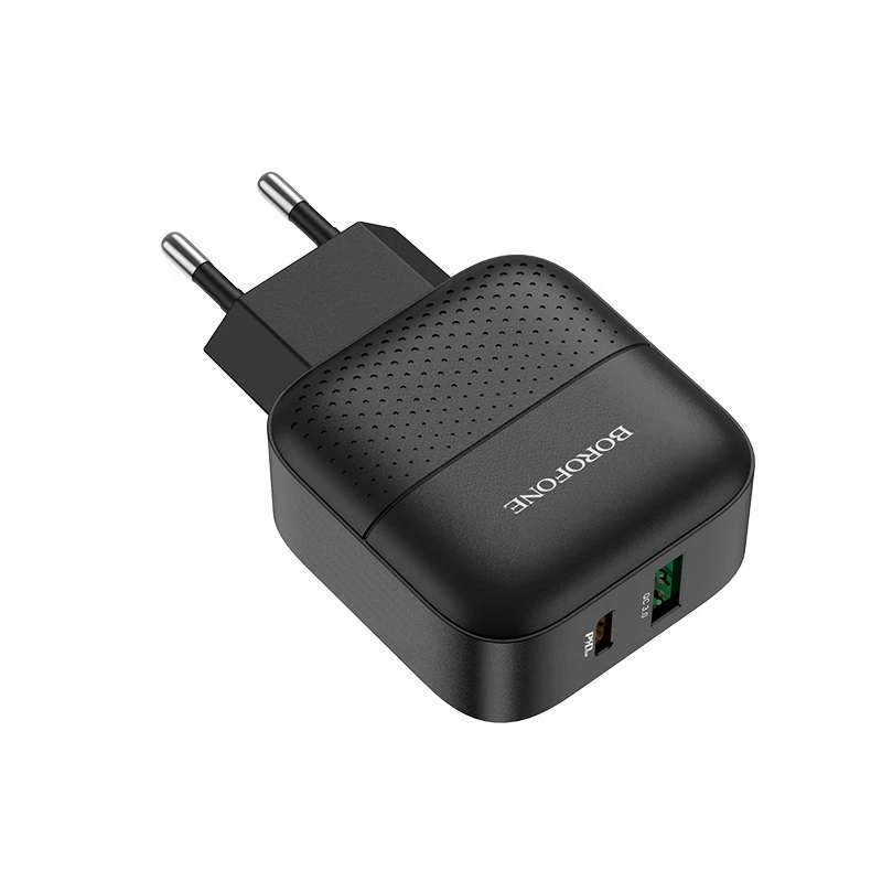 

СЗУ Borofone BA46A PD 18W+QC3.0 (1USB/1Type-C/3A) + Type-C to Lightning (Черный), Чорний