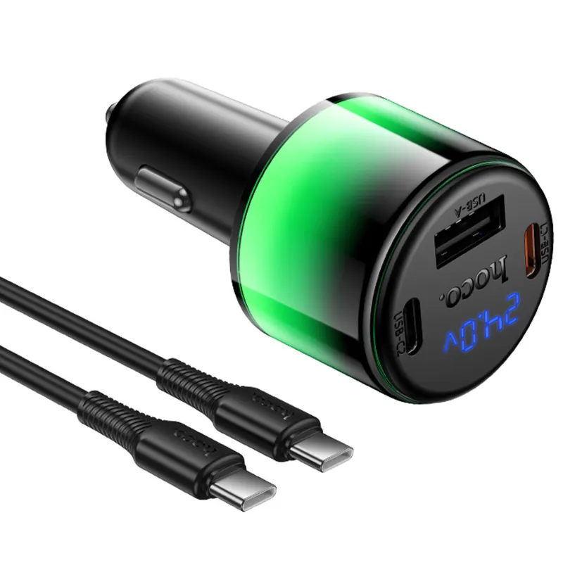 АЗУ Hoco Z69B Vivido PD57W+QC3.0 (1USB-A/2C) + кабель Type-C to Type-C – Black. Фото 6 из 6