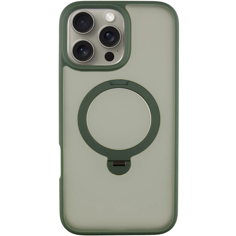 Кольоровий TPU+PC з металевими кнопками, кільцем та MagSafe на Apple iPhone 16 Pro Max – Green. Фото 1 з 9