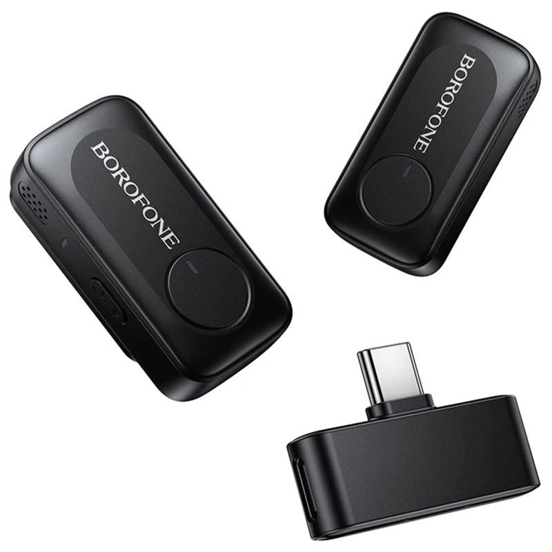 Петличный беспроводной микрофон Borofone BFK17 Lemai dual-mic Type-C – Black. Фото 5 из 7