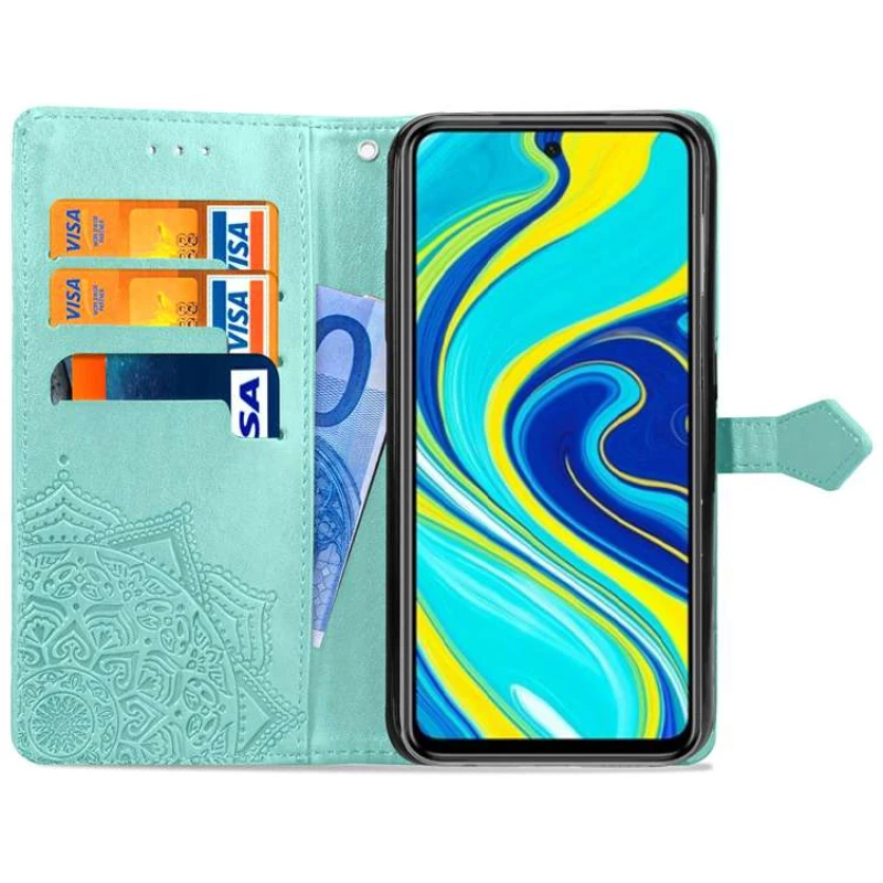 Шкіряний чохол-книжка Art Case з візитницею для Xiaomi Redmi Note 9s / Note 9 Pro / Note 9 Pro Max – Бірюзовий. Фото 3 з 7