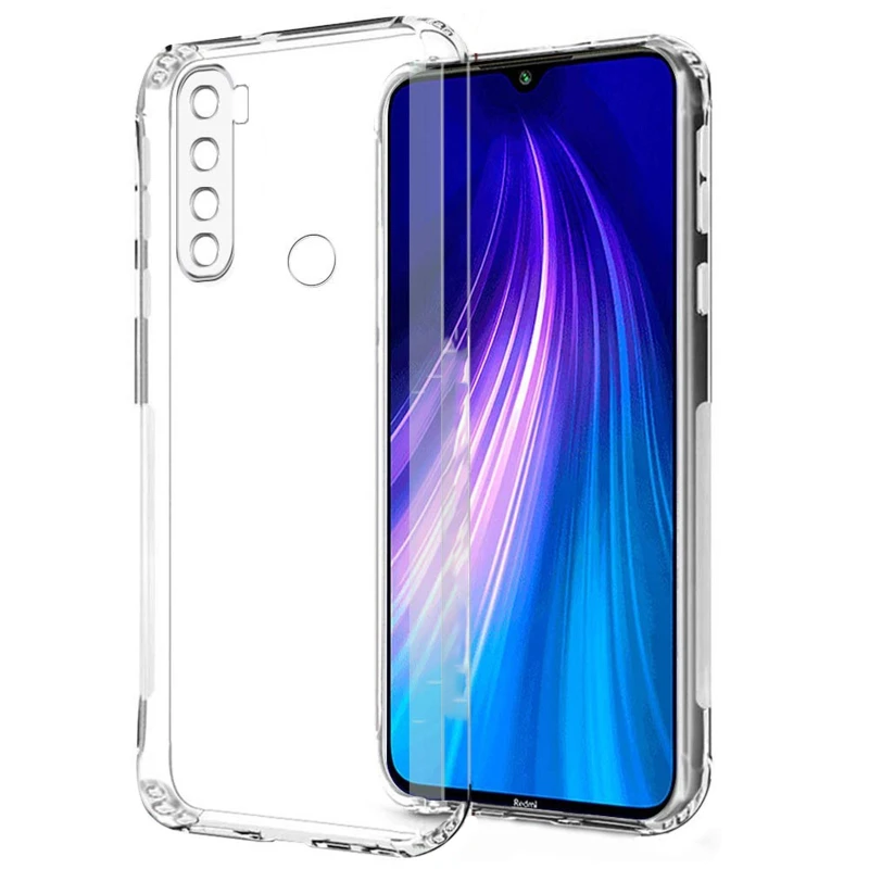 Ультратонкий силіконовий чохол GETMAN з критими бортами та камерою для Xiaomi Redmi Note 8 – Безбарвний (прозорий). Фото 1 з 3