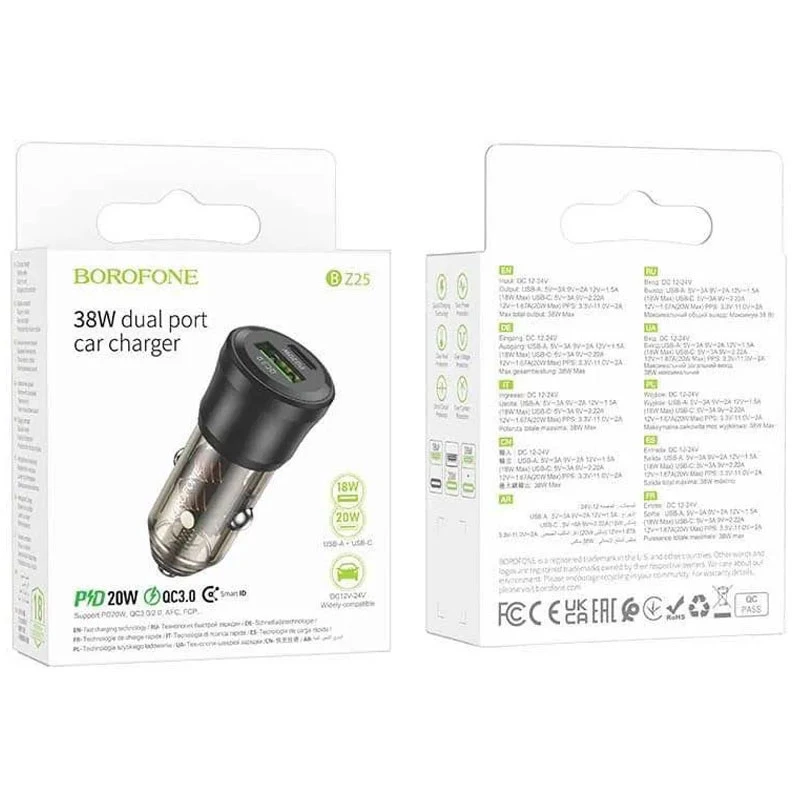 АЗП Borofone BZ25 Journey PD38W (1C/1A) – Transparent black. Фото 3 з 3