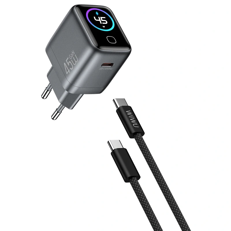 МЗП WIWU CHG500 Voyager PD45W (1USB-C) + кабель Type-C to Type-C – Grey. Фото 3 з 4